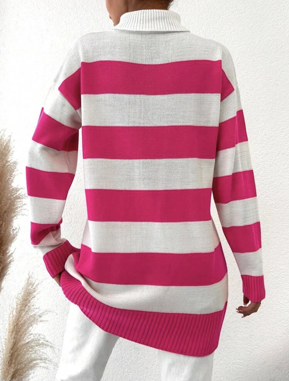 Pink & White Striped Turtleneck Sweater Soft & Cozy – photo 5